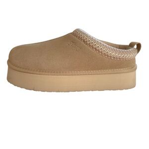 FITORY Tan Suede Leather Slip On Platform Clog Indoor/Outdoor Slipper/Shoe Sz 9